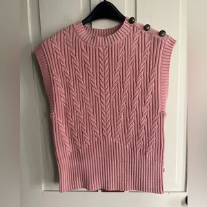 Nautica Pink Cable Knit Sweater Vest with Button Detail